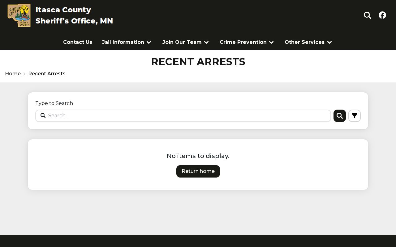 Itasca County 24-hour release research showing the official recent-arrests page