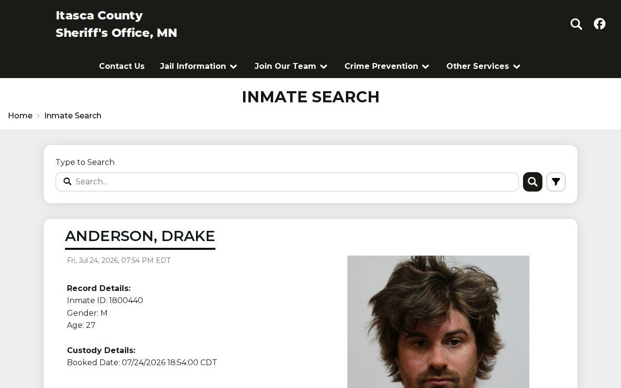 Itasca County current jail roster used before checking a release record