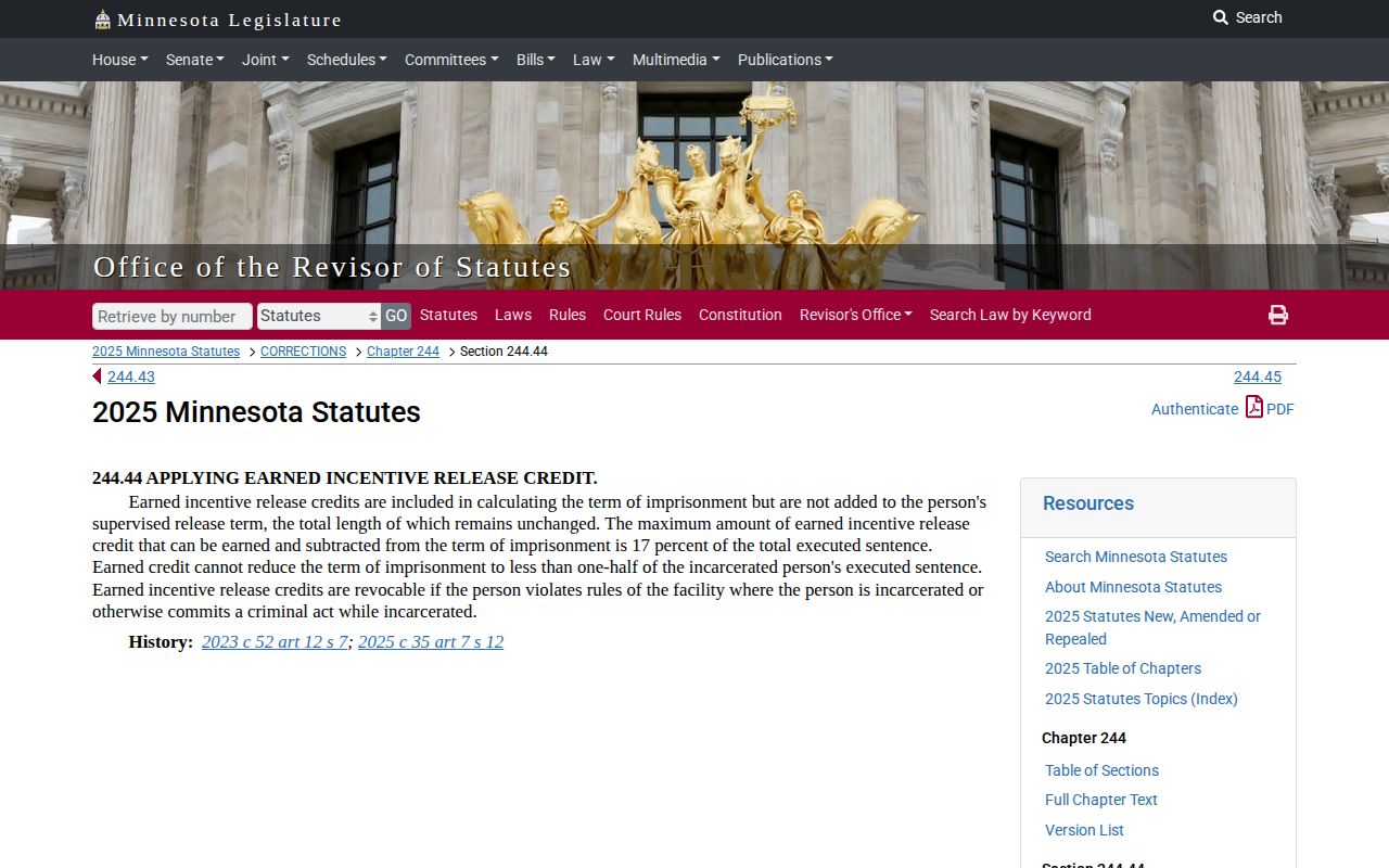 Minnesota Correctional Facility–Togo earned incentive release credit statute