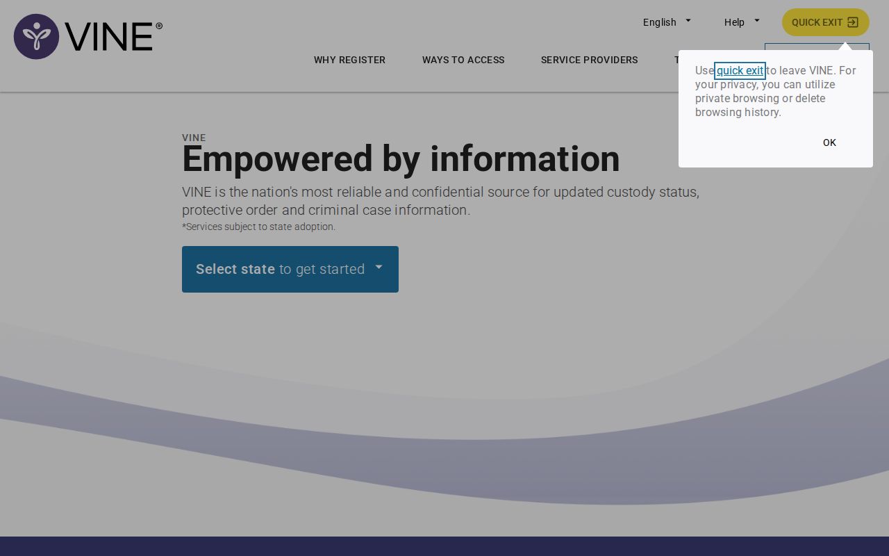 Itasca County VINE inmate search and release registration screen